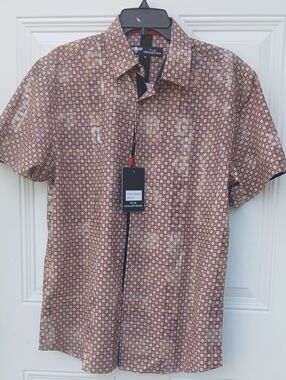 Men's Short-Sleeve Geometric Print Shirt - Brown